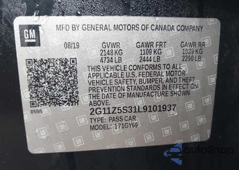 2020 Chevrolet Impala Fwd Lt из США, поврежденный, VIN 2G11Z5S31L9101937